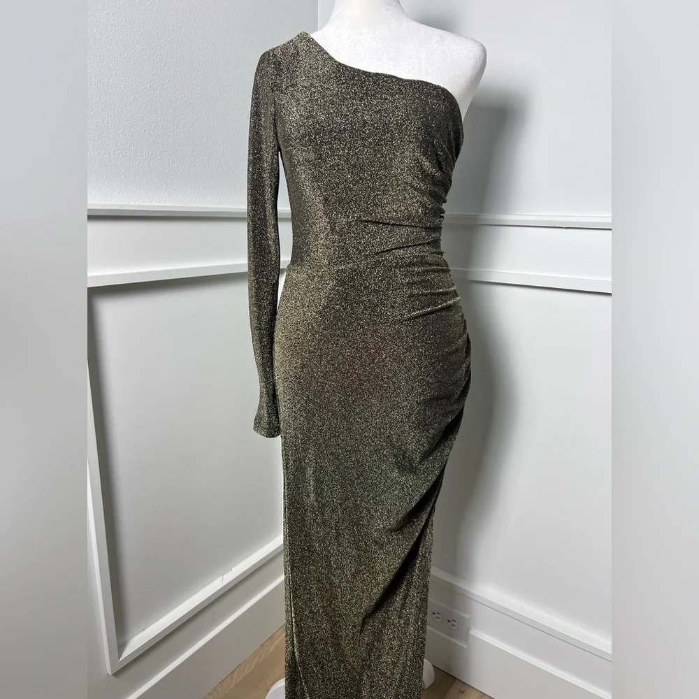Elegant One-Shoulder  Lulus gold/ black Dress size S - Picture 8 of 10